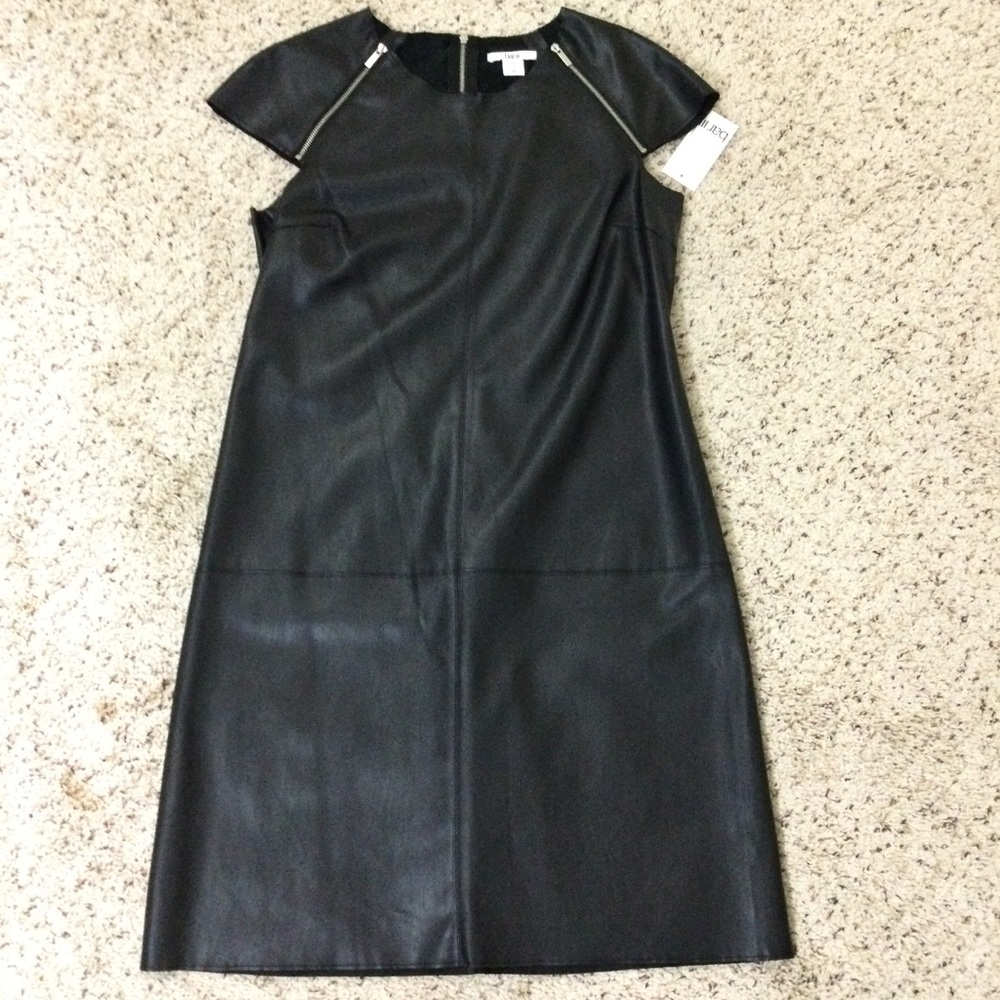 Bar III Dress Faux Black Leather Cap Sleeves Size M NWT
